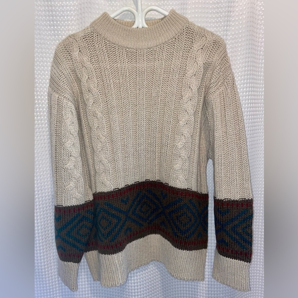 2/49$ Men’s Le‎ Chateau wool blend oversized cream & brown knit Sweater Sz small